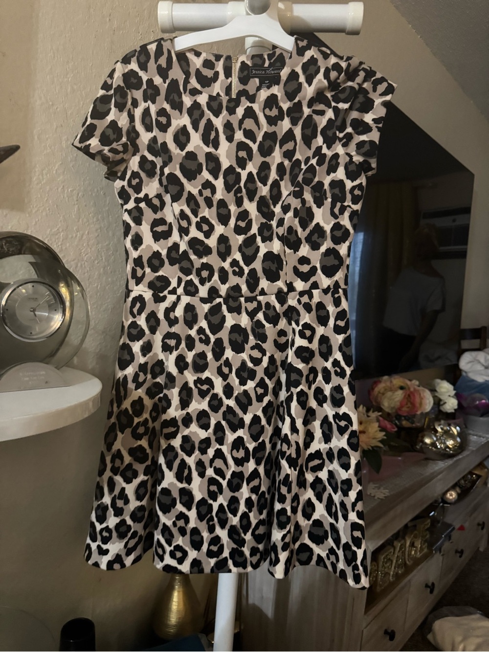 Jessica Howard Black & Cream Leopard Print Fit-and-Flare Dress